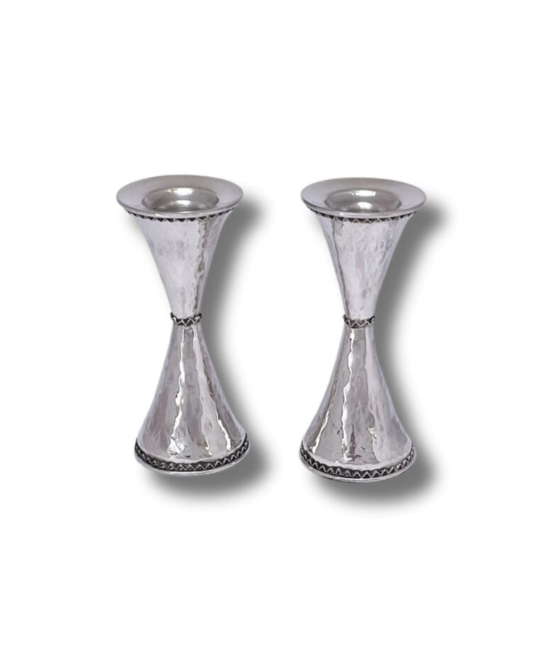 925 Sterling Silver Candlesticks with hammered finish – handcrafted Shabbat set