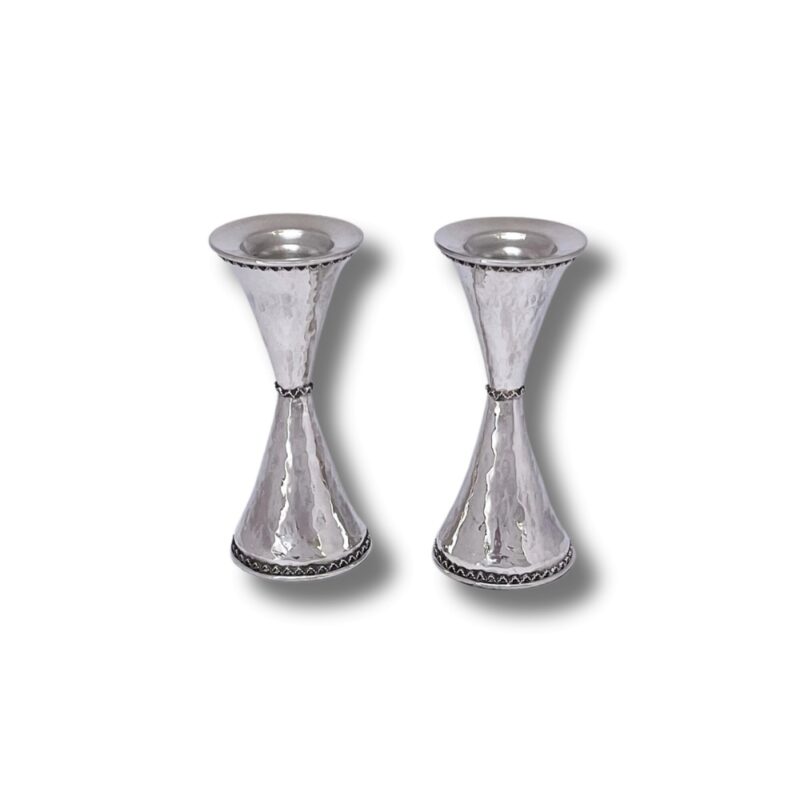 925 Sterling Silver Candlesticks with hammered finish – handcrafted Shabbat set