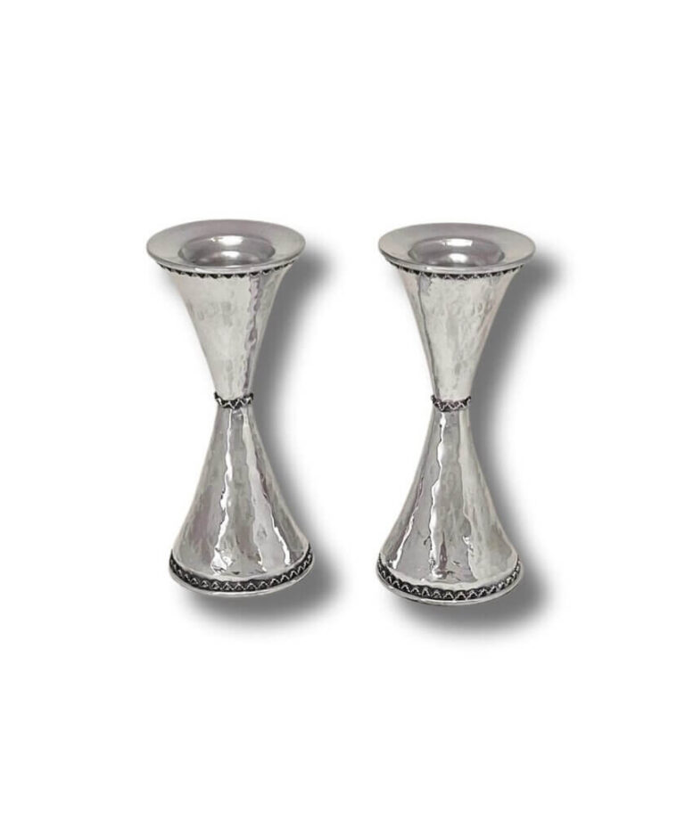 925 Sterling Silver Candlesticks with hammered finish – handcrafted Shabbat set
