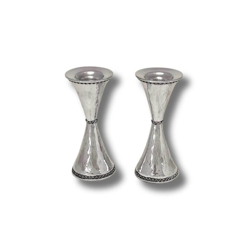 925 Sterling Silver Candlesticks with hammered finish – handcrafted Shabbat set