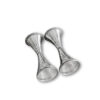 Bottom perspective of silver candle holders showing flared base detailing