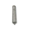 Close-up of raised Shin symbol on decorative silver mezuzah with Jerusalem motif