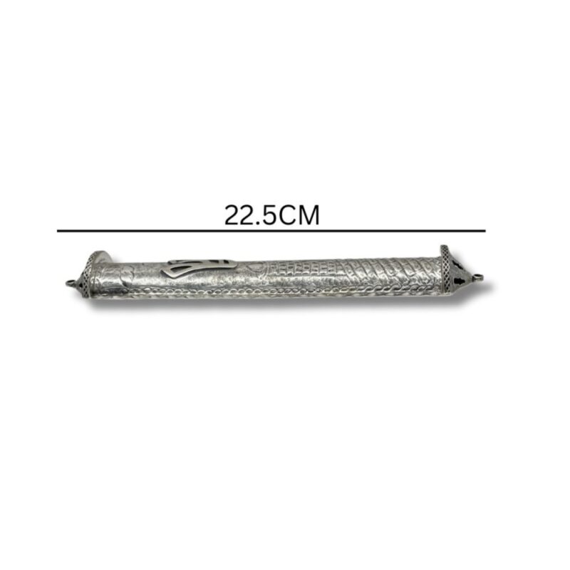22.5cm 925 Sterling Silver Large Mezuzah Case – traditional design with dimension reference