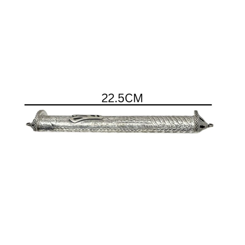 22.5cm 925 Sterling Silver Large Mezuzah Case – traditional design with dimension reference