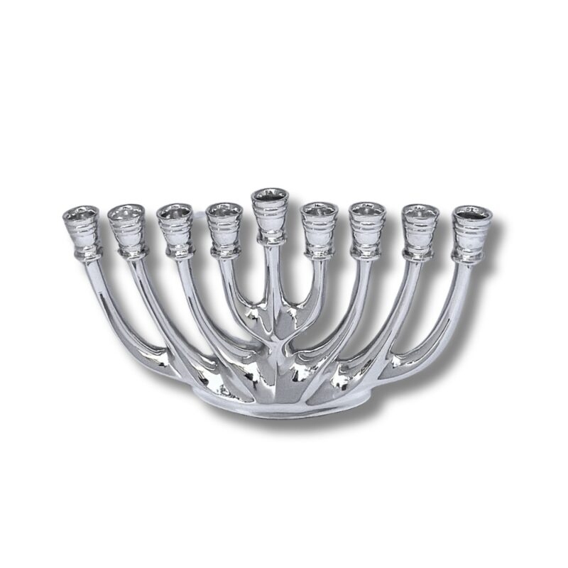 925 Silver Hanukkah Menorah with curved branch design – front view