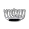 Bottom view of silver menorah showing smooth rounded base and polished finish