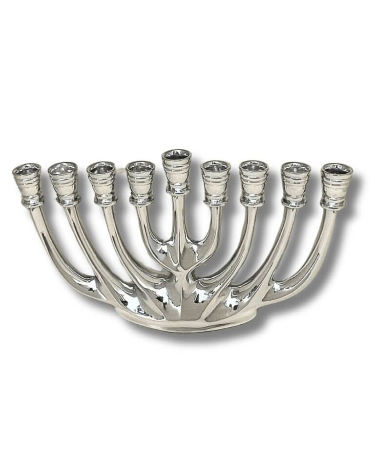 925 Silver Hanukkah Menorah with curved branch design – front view