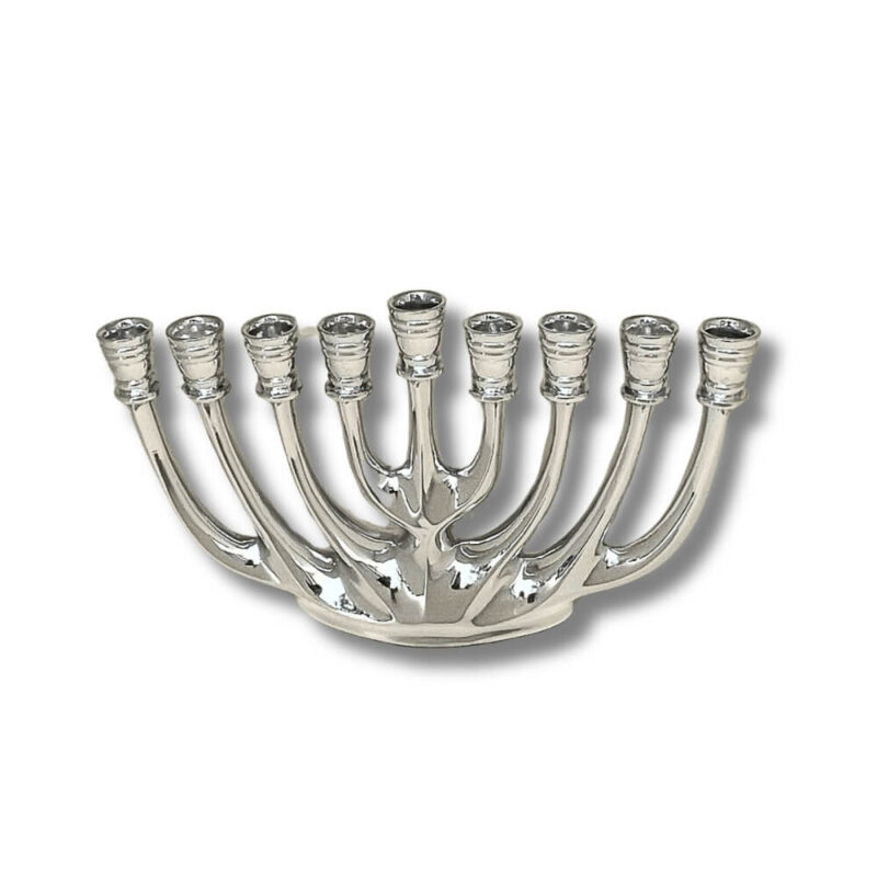 925 Silver Hanukkah Menorah with curved branch design – front view