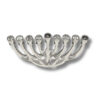 Overhead perspective of handmade Hanukkah menorah with modern flowing arms