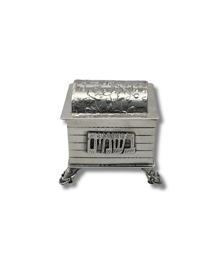 Handcrafted Silver Besamim Box with detailed floral artwork