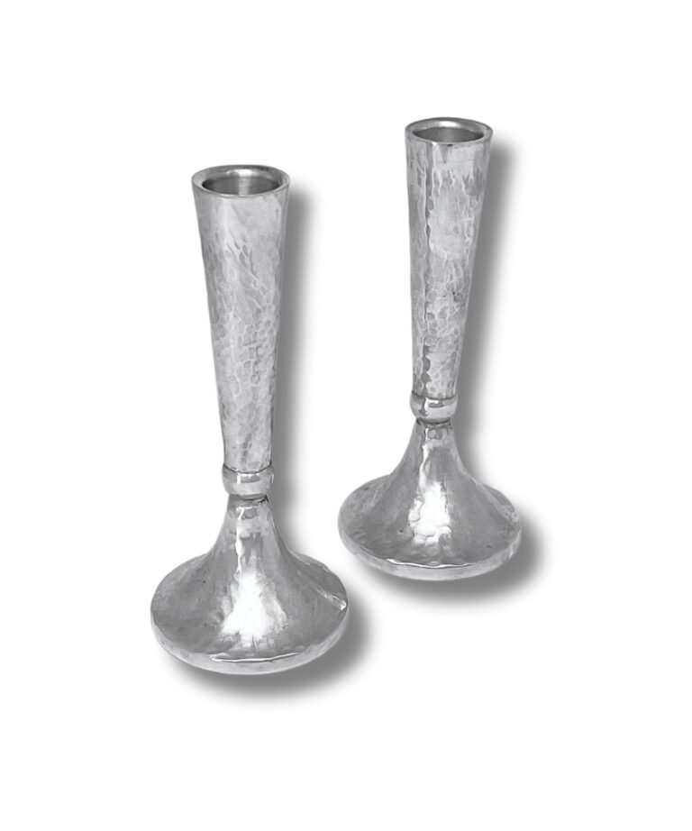 Pair of Sterling Silver Hammered Candlesticks with handcrafted details
