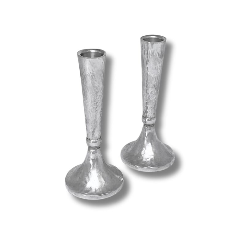 Pair of Sterling Silver Hammered Candlesticks with handcrafted details