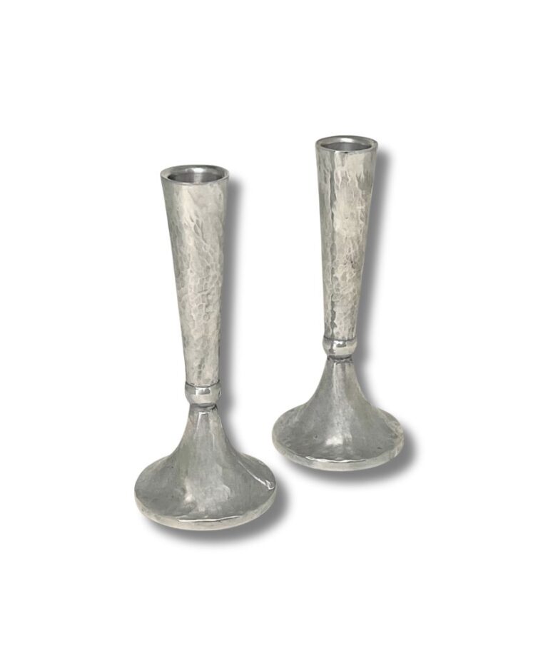 Pair of Sterling Silver Hammered Candlesticks with handcrafted details