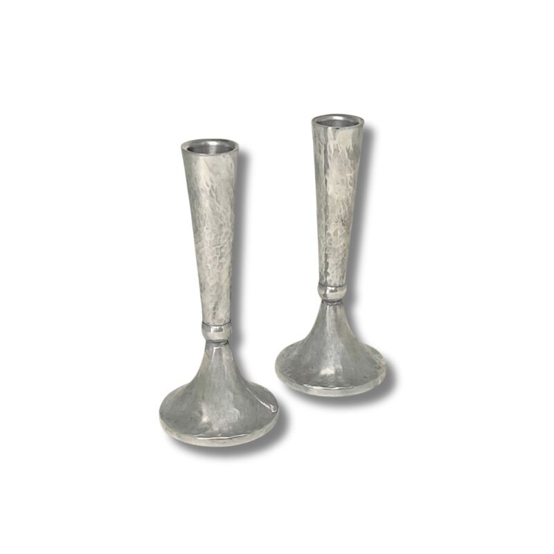 Pair of Sterling Silver Hammered Candlesticks with handcrafted details