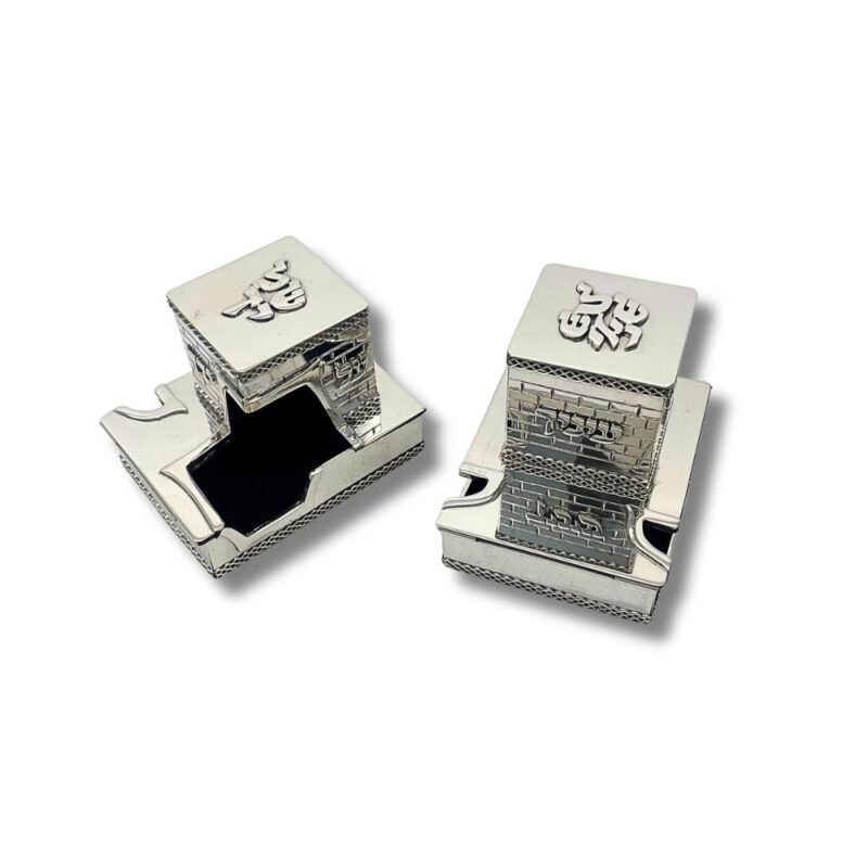 Sterling Silver Tefillin Boxes with the words “קשרתם” and “ידך” engraved on each side