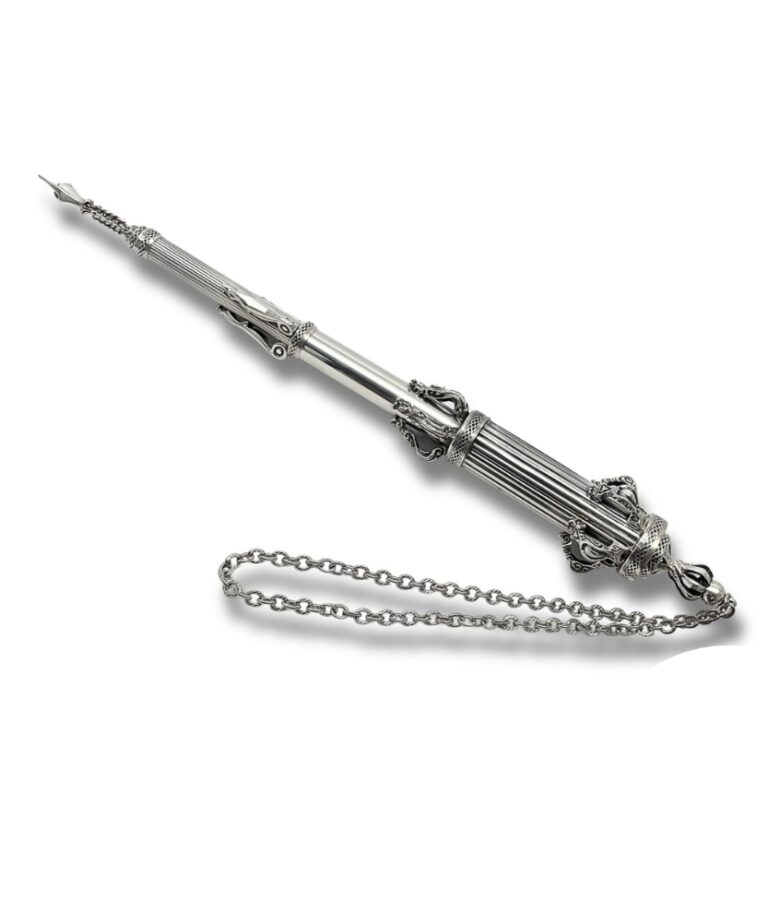 Sterling Silver Large Torah Pointer with chain – full angled view