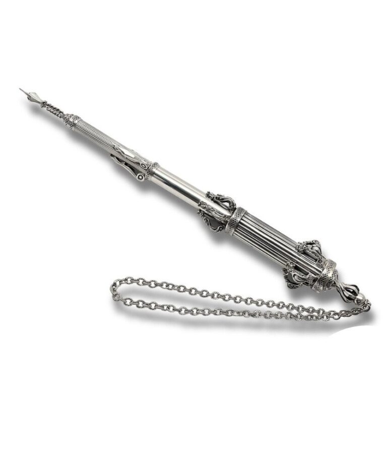 Sterling Silver Large Torah Pointer with chain – full angled view