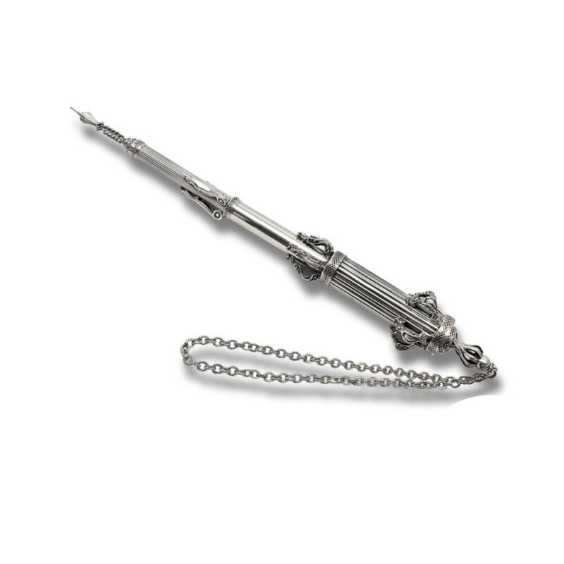 Sterling Silver Large Torah Pointer with chain – full angled view