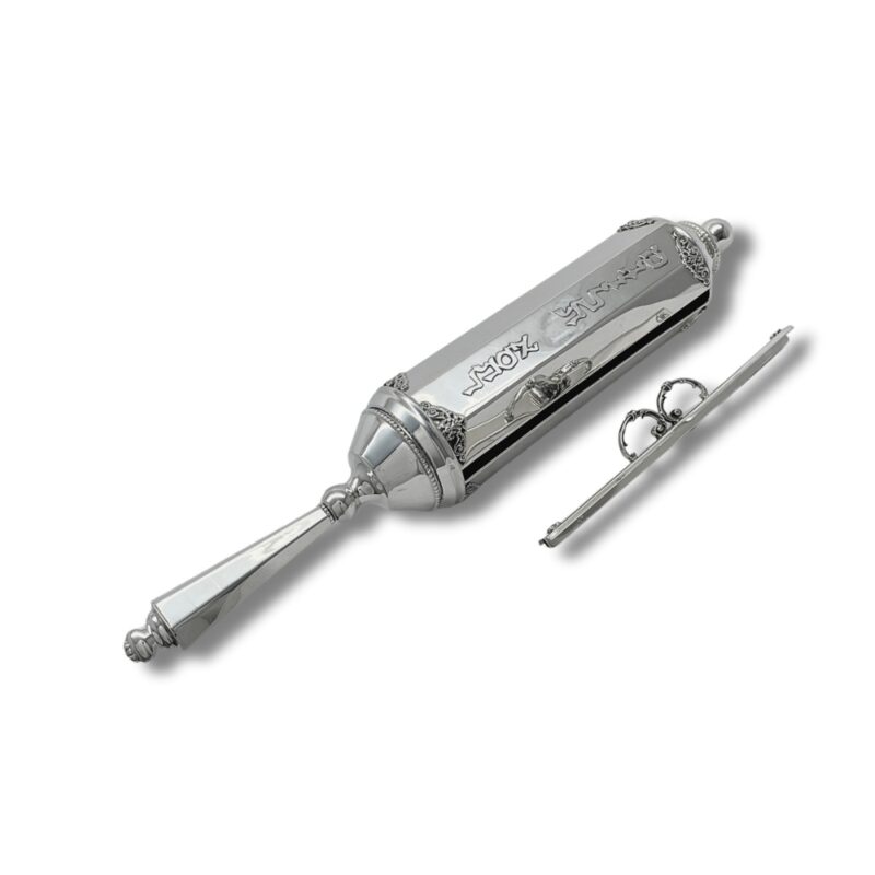 925 Silver Megillat Esther Case with decorative handle and removable scroll bar