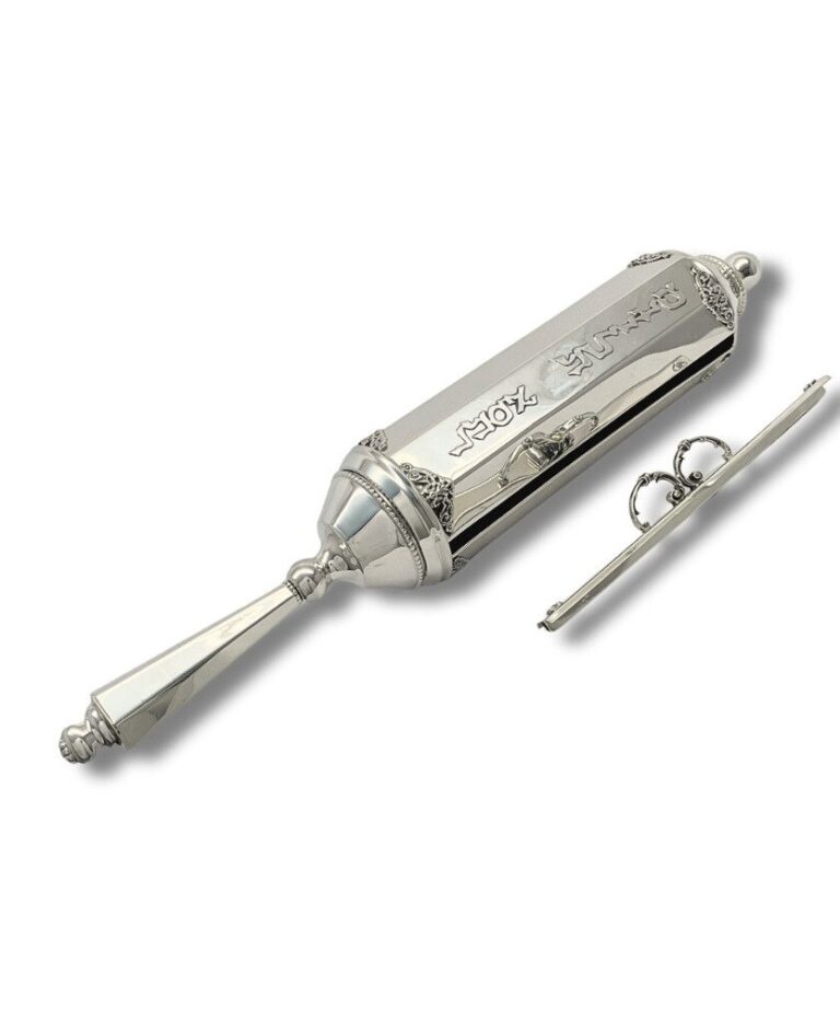 925 Silver Megillat Esther Case with decorative handle and removable scroll bar