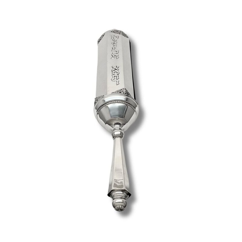 Bottom-up view of elegant silver Esther scroll holder