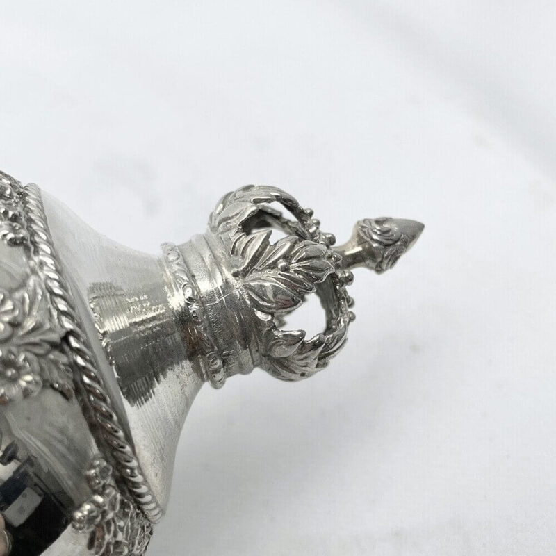 Close-up view of 925 Sterling Silver Torah Rimonim crown details