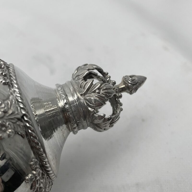 Close-up view of 925 Sterling Silver Torah Rimonim crown details