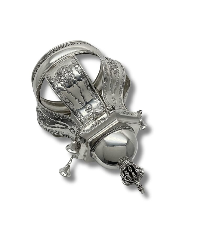 925 Sterling Silver Torah Crown – side angle showing hand-engraved decorations
