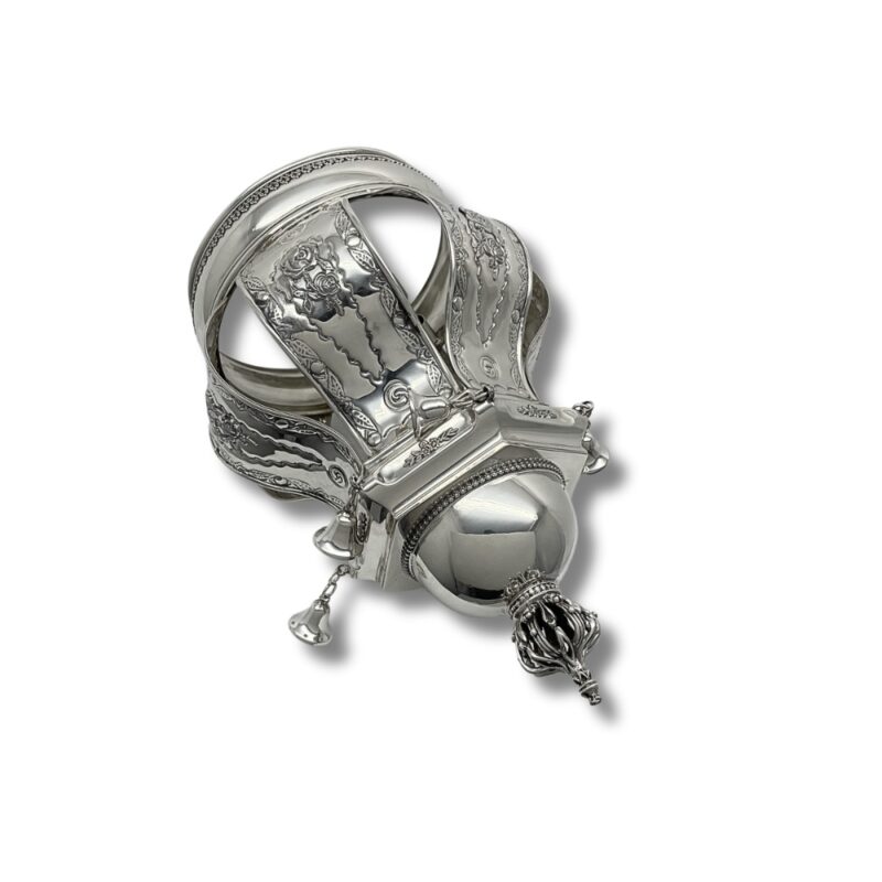 925 Sterling Silver Torah Crown – side angle showing hand-engraved decorations