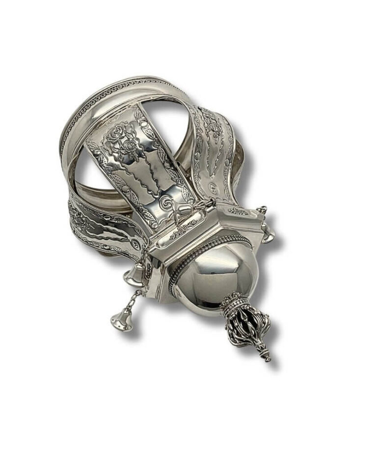 925 Sterling Silver Torah Crown – side angle showing hand-engraved decorations