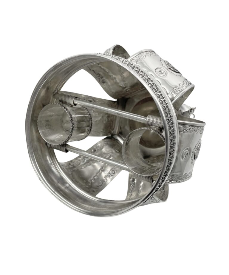 Bottom view of a handmade Torah Crown showing detailed craftsmanship