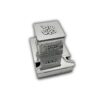 Detailed close-up of Hebrew inscriptions over a brick-patterned silver box