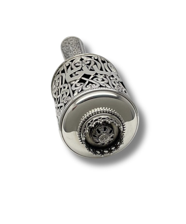 Decorative top of 925 Sterling Silver Purim Gragger handcrafted in Jerusalem