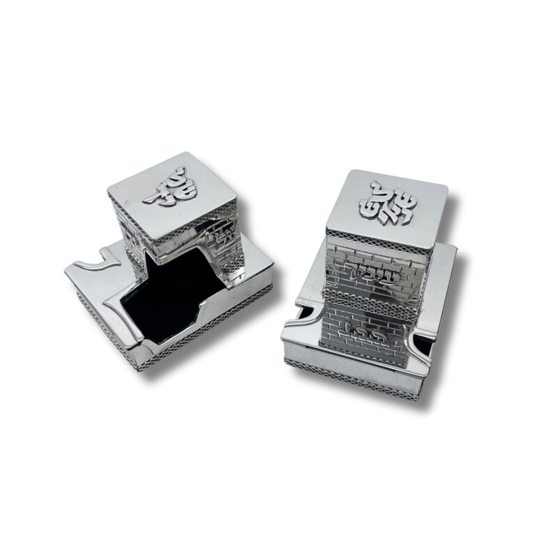Sterling Silver Tefillin Boxes with the words “קשרם” and “ידך” engraved on each side