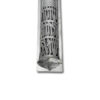 Close-up of engraved Hebrew letters and floral designs on the silver mezuzah