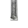 Close-up of engraved Hebrew letters and floral designs on the silver mezuzah
