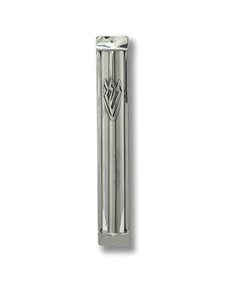 Full front view of the handmade 925 Sterling Silver Mezuzah Case with polished finish