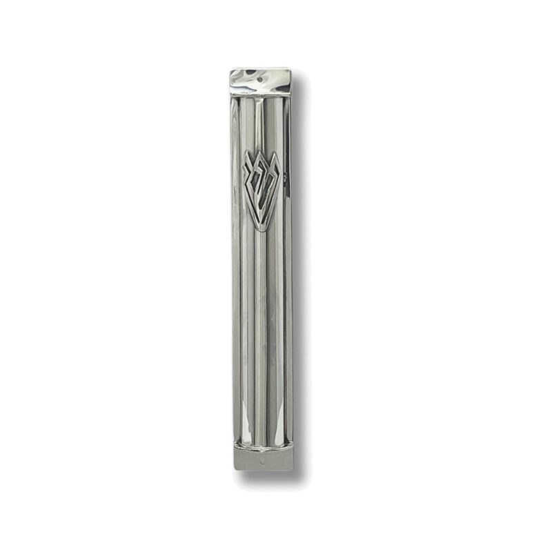Full front view of the handmade 925 Sterling Silver Mezuzah Case with polished finish