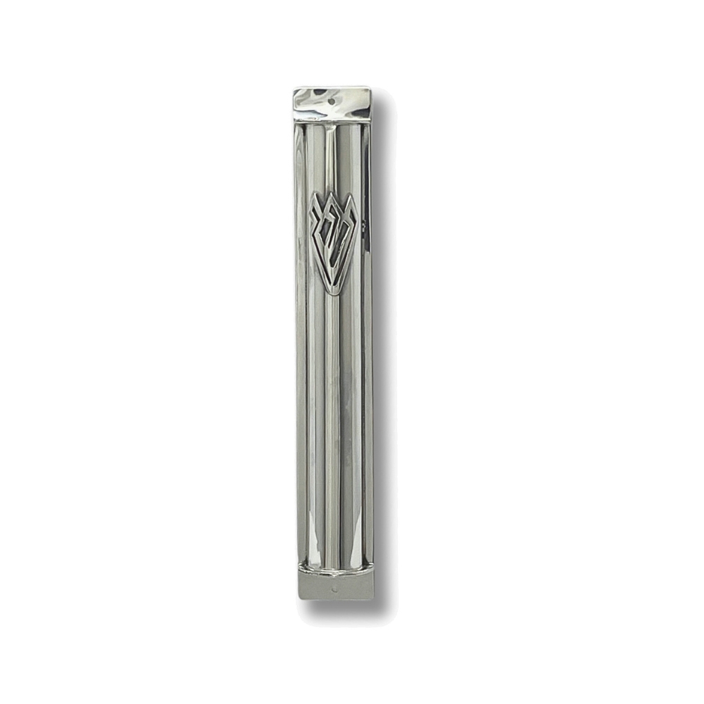 Full front view of the handmade 925 Sterling Silver Mezuzah Case with polished finish