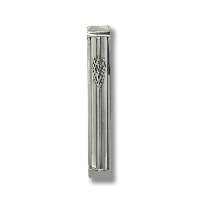 Full front view of the handmade 925 Sterling Silver Mezuzah Case with polished finish