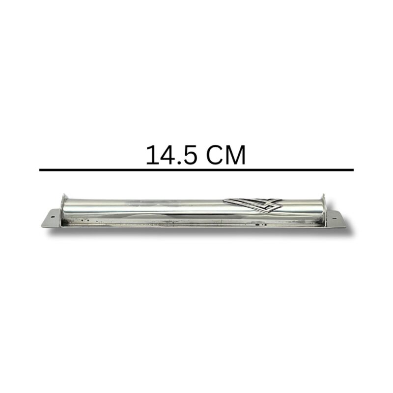 14.5 cm silver mezuzah case shown from the side with size measurement displayed