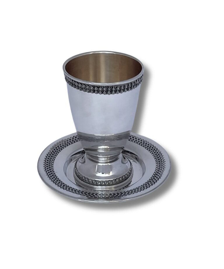 925 Sterling Silver Filigree Kiddush Cup set – cup placed on matching plate