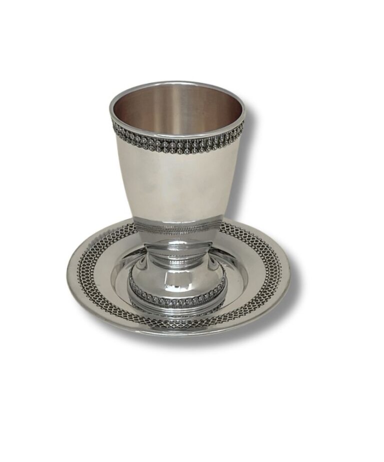 925 Sterling Silver Filigree Kiddush Cup set – cup placed on matching plate