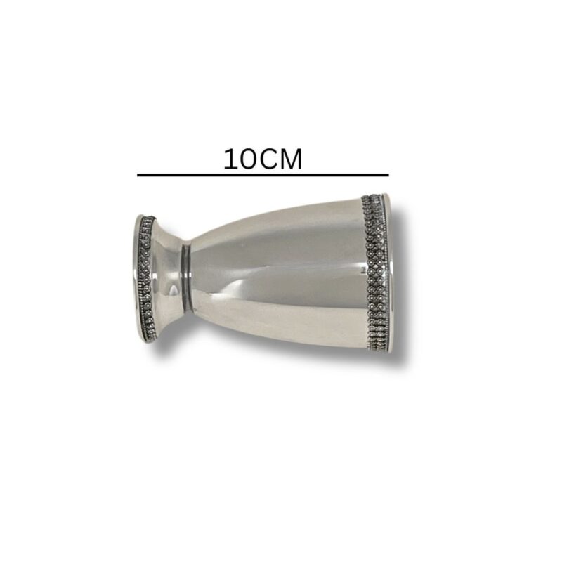 Filigree Kiddush cup in 925 sterling silver – side view with 10cm measurement