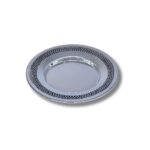 Detailed view of silver Kiddush plate with handcrafted filigree design