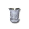 Frontal view of the Hammered Kiddush Cup, showcasing its compact shape and reflective silver finish.