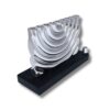 Sterling Silver Hanukkah Menorah with wax-cast curves on dark wood base