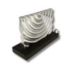 Sterling Silver Hanukkah Menorah with wax-cast curves on dark wood base