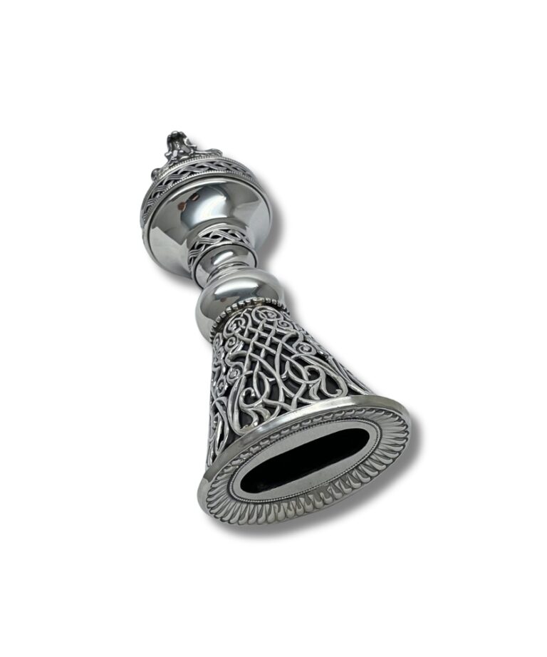Top-down view of the Havdalah Candle Holder’s oval-shaped opening, highlighting the decorative border with fine bead-like accents