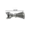 Full side view of the 925 Sterling Silver Havdalah Candle Holder placed flat, showing its total length of 15cm with intricate filigree cone and ornate crown-shaped base